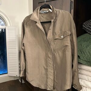 Diane Gilman 100% silk blouse - olive green.